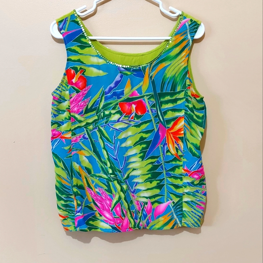 Diane Gilman Tropical Silk Tank Top